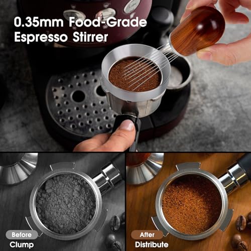 51mm Espresso Accent Set: Consists of WDT Instrument, Dosing Funnel, Puck Display, 316 Stainless Metal Needle Espresso Distribution Stirrer, and Portafilter Dosing Ring for Baristas