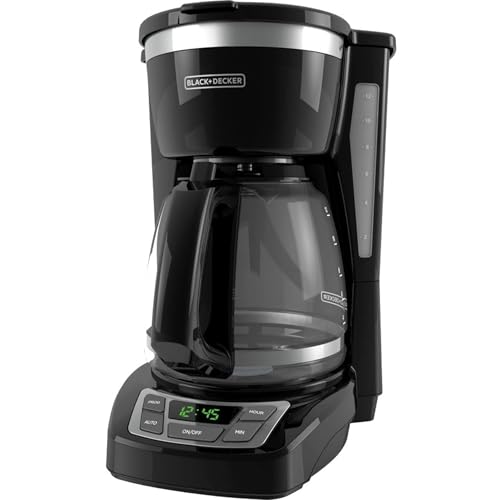 BLACK+DECKER 12-Cup Programmable Digital Espresso Maker with Washable Basket Filter, Sneak-A-Cup Characteristic, Auto Brew, Water Window, and Preserve Scorching Plate - Black