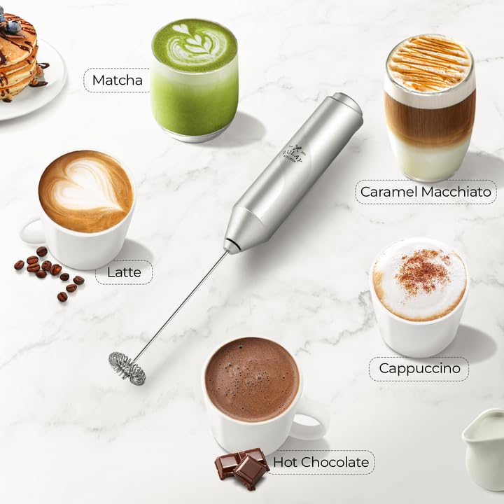 Zulay Kitchen Excessive-Efficiency Milk Frother Wand - Transportable Stainless Metal Handheld Mixer - Battery-Powered Beverage Whisk for Espresso, Lattes, Cappuccinos, Matcha - FrothMate Milk